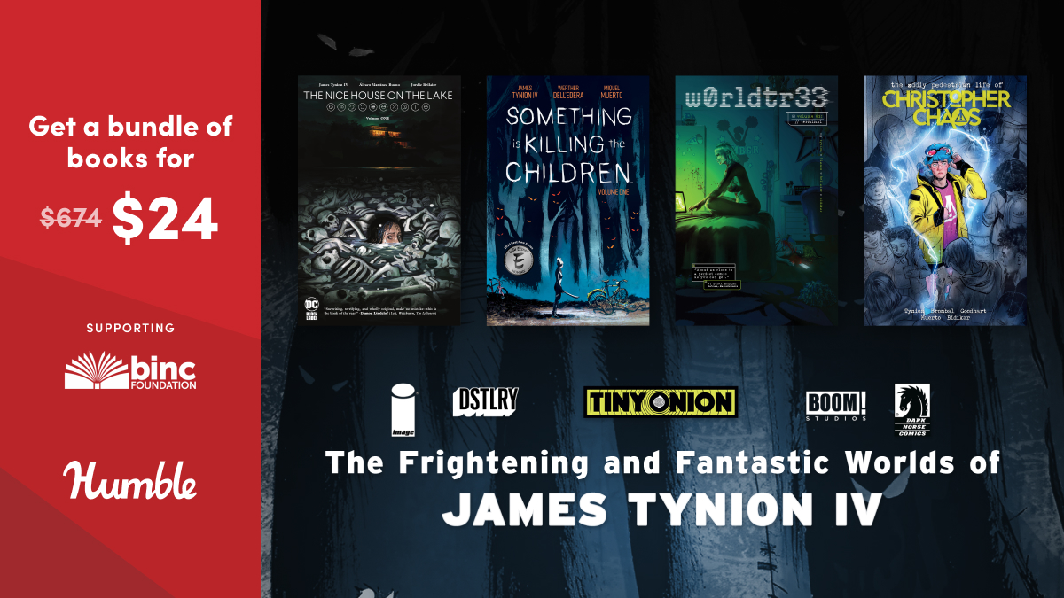 DarkHorseComics's tweet image. Enter the frightening and fantastic world of @JamesTheFourth with the latest @Humble Bundle book bundle! Details: bit.ly/3GSgAjJ
Support @BincFoundation and get 42 digital comics by James Tynion IV and @ReadTinyOnion