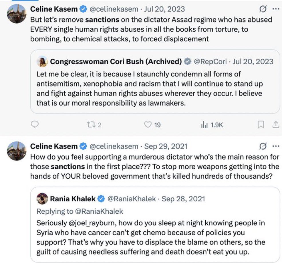HK (@hkx37) on Twitter photo Fuck you <a href="/celinekasem/">Celine Kasem</a>
You lobbied for the sanctions that starved Syria then cheered Alawite massacres, calling them âaccountability, not sectarianism.â Now you peddle unity?
You donât get to wash the blood off now. You own every bit of this failed, murderous project. Fuck you <a href="/celinekasem/">Celine Kasem</a>
You lobbied for the sanctions that starved Syria then cheered Alawite massacres, calling them âaccountability, not sectarianism.â Now you peddle unity?
You donât get to wash the blood off now. You own every bit of this failed, murderous project.