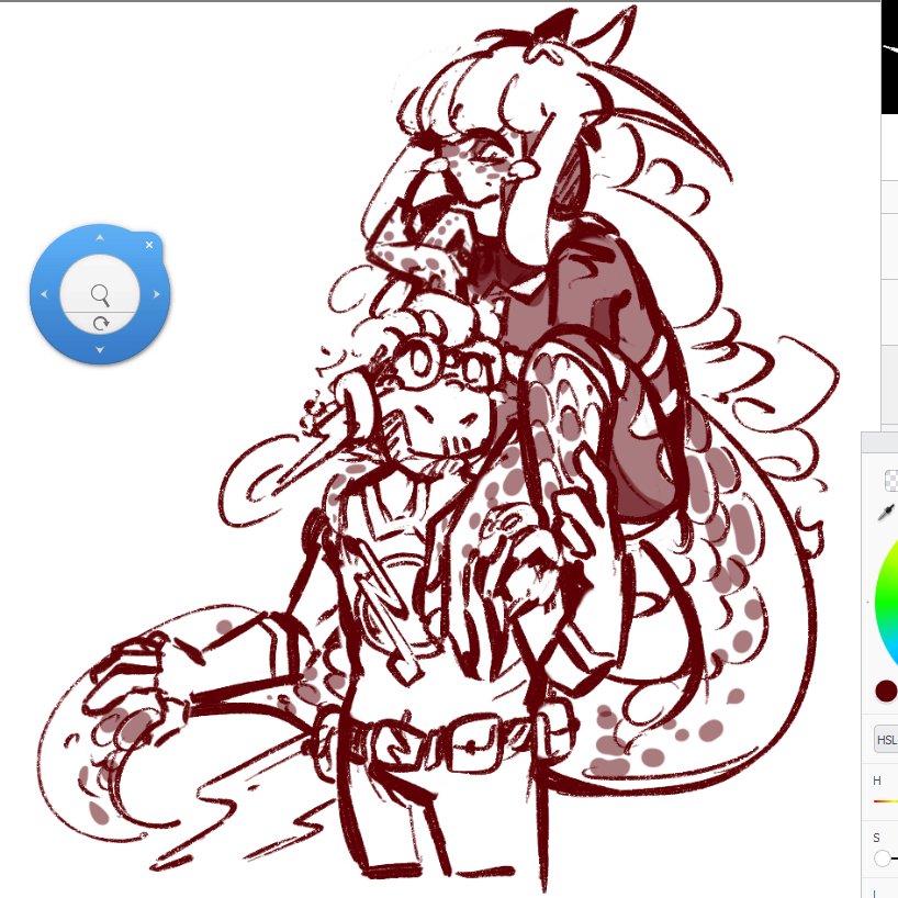 oFeathersAndWax's tweet image. Vel and his evil dino wife (she's plotting) ((wip))