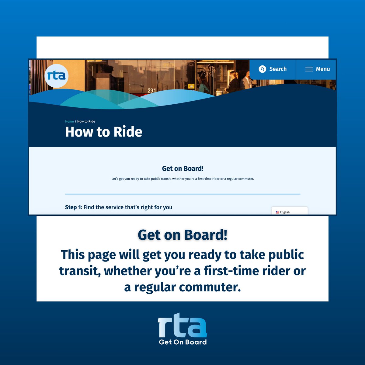 BIG NEWS: The RTA has a new, easy-to-use website! 🎉

We’re excited to share new resources for the transit community, from a new meetings and events calendar to information on public transportation services in the region, whether you’re a first-time rider or a regular commuter.