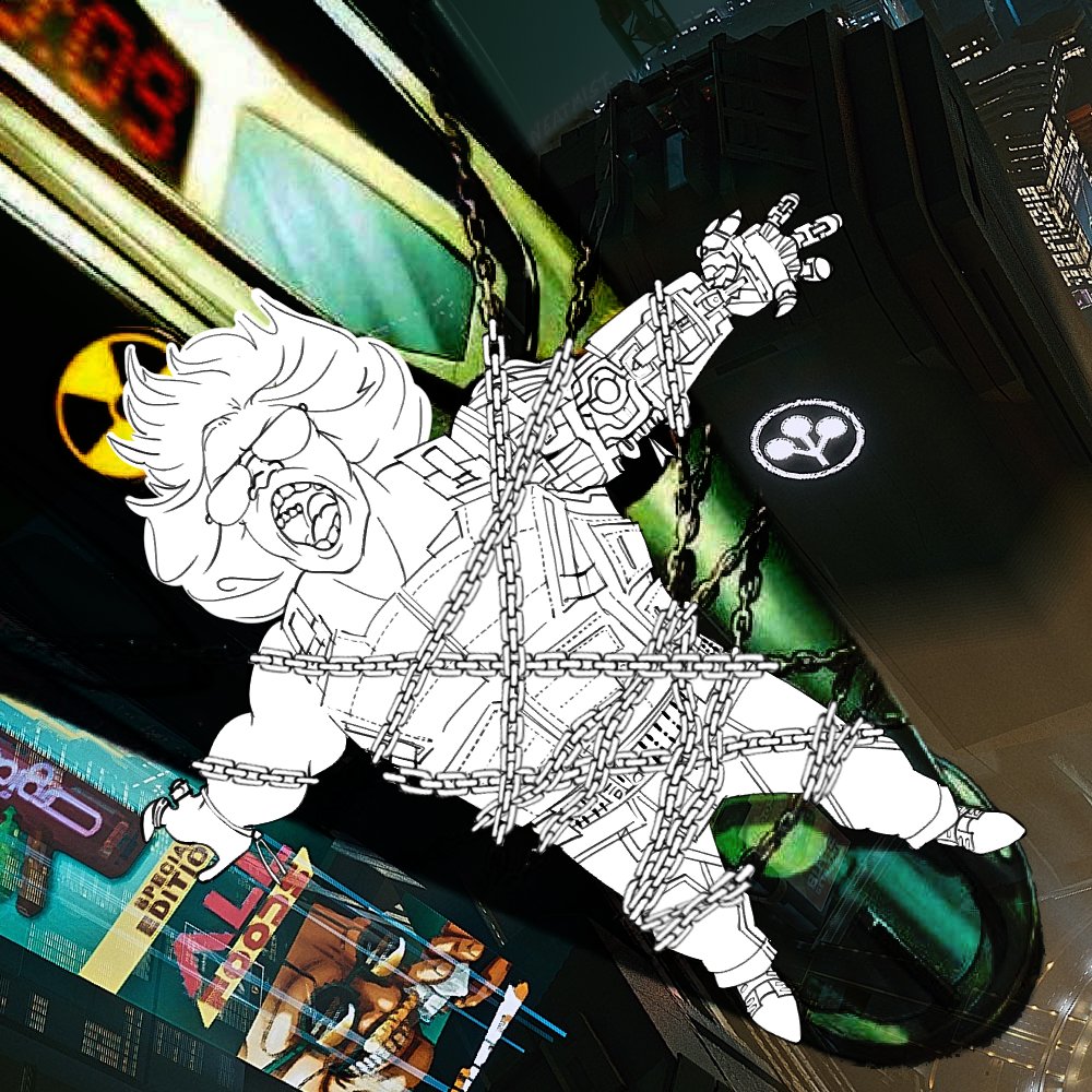 Neat_Mist's tweet image. Too tired to color it so heres Johnny Silverhand at V's head according to what he did at arasaka tower in 2023 #Cyberpunk #Cyberpunk2077 #JohnnySilverhand