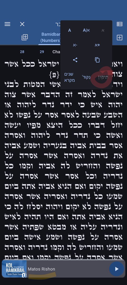 Enhance your Torah reading skills with Tikkun Mode. Follow along with the text and audio for Torah liening 🕯️📜

torahapp.org/share/cal/Para…

Maybe you want to listen along as one Mikra for your week's Shnayim Mikra.