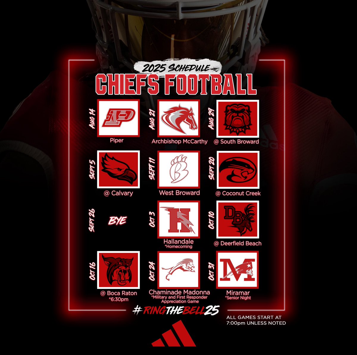 FootballGibbons's tweet image. We’ve made some changes to our 2025 Varsity Football schedule, so make sure you double-check the dates and times! 🗓️⏰
We’re locked in and ready — come out and show your support all season long! 🔴⚪️ Let’s Go Chiefs! #RingTheBell25