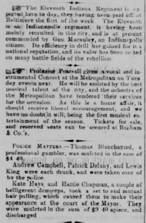 LiterateIndy's tweet image. July 22, 1865.
Indianapolis Daily State Sentinel.
The Eleventh Indiana, a concert, and demireps.