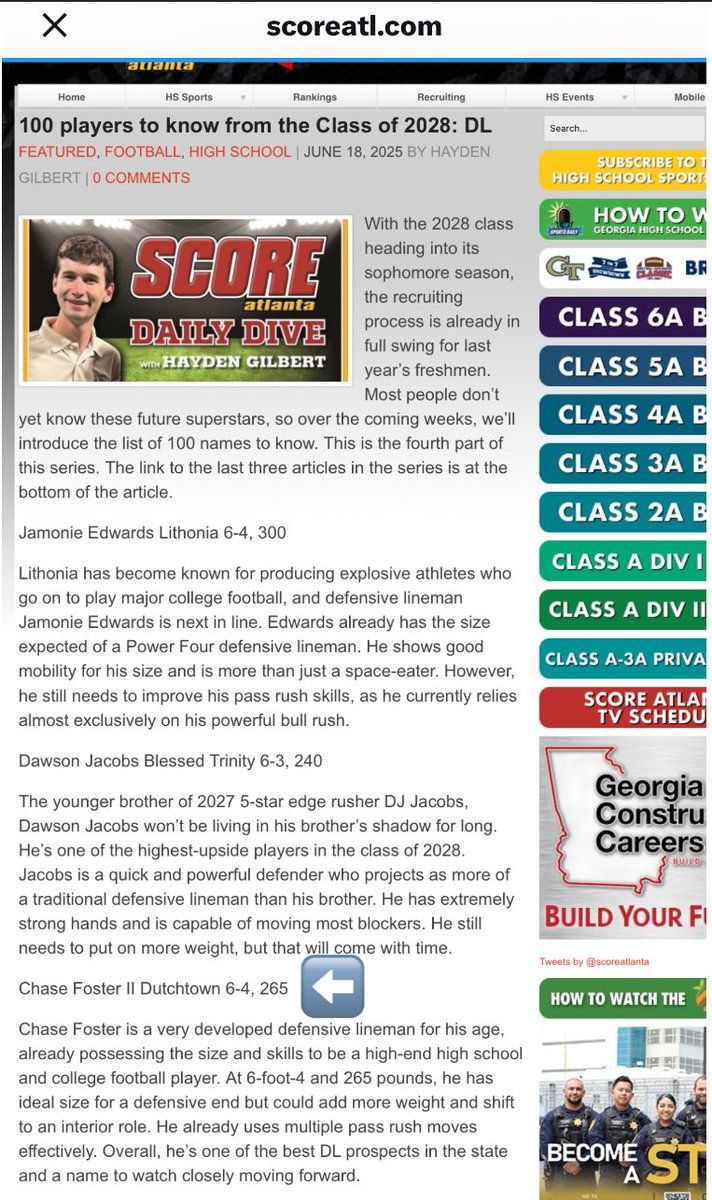 ChaseFosterII13's tweet image. Thank you @HallcoHayden @scoreatlanta for recognizing me in the top 100 names to know from the class of 2028.
@DutchtownFB1 @kevontglenn @_coachsolo @EricSwinney @TOTAL_ATHLETE @RecruitGeorgia @PlayBookAthlete @Coachcliff904 @CoachDezWalker @adamgorney @ChadSimmons_…