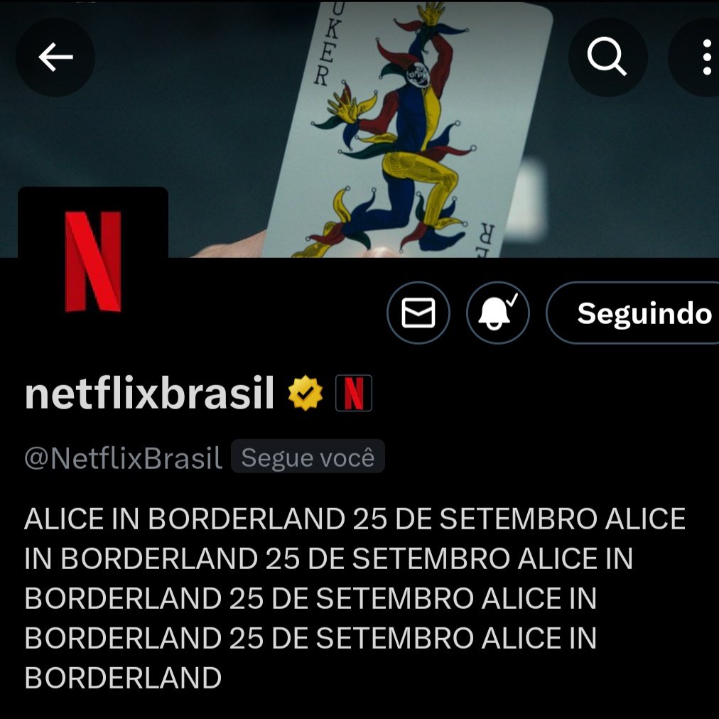 AIBBRAZIL's tweet image. Mesmo com a divulgação de Wandinha 2, Stranger Things 5 e All of us are dead 2, a bio da @NetflixBrasil continua sendo para Alice in Borderland 3 ♥️