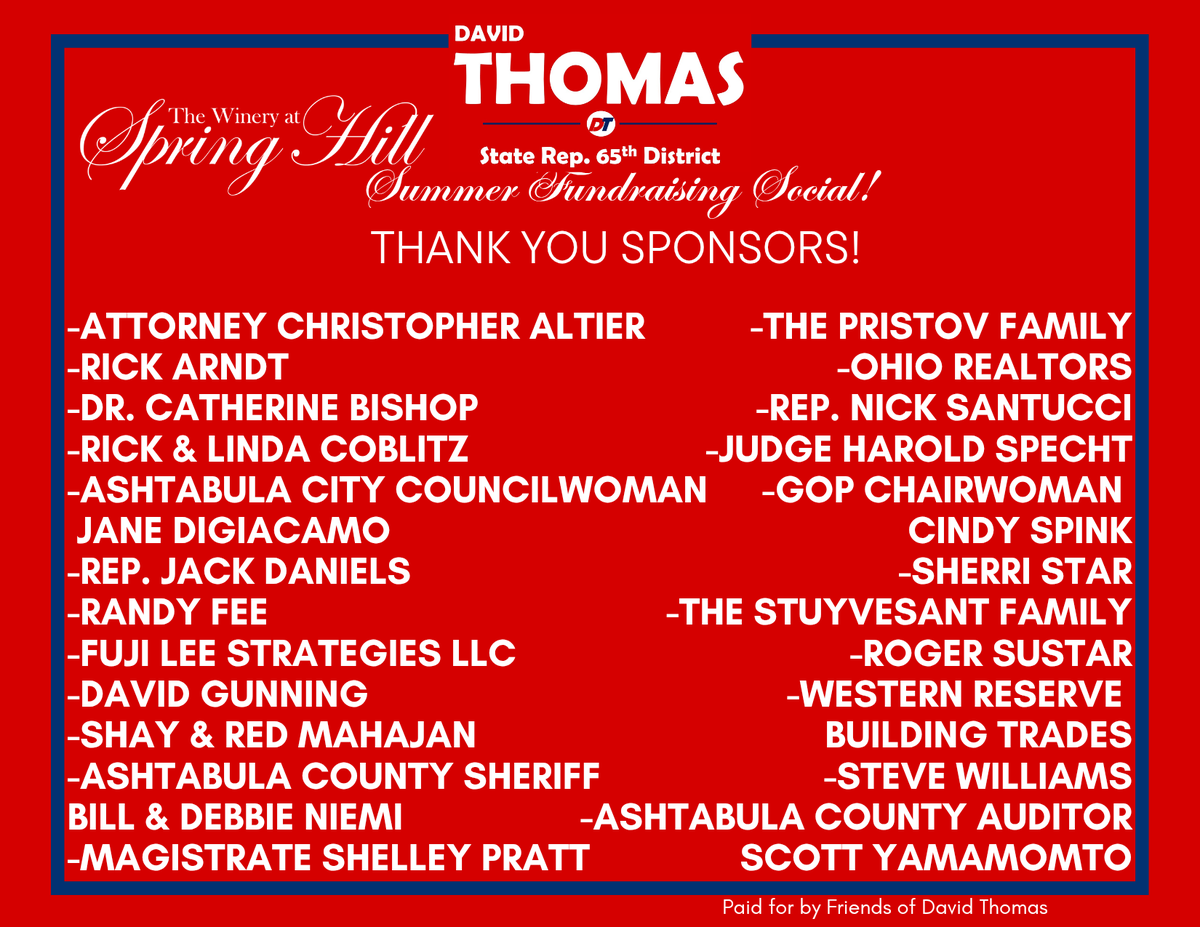 DavidThomasOH's tweet image. Thank you to all who supported and attended my annual summer social fundraiser last night at the The Winery at Spring Hill! Your support allows me to continue fighting for taxpayers and the issues that people care most about. Running every two years means being on the ballot and…