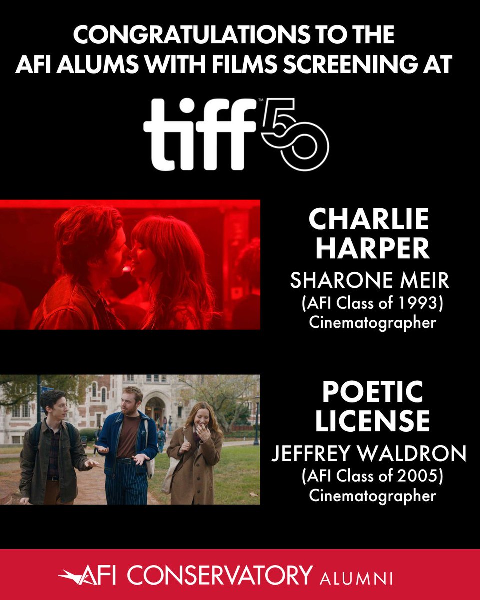 AmericanFilm's tweet image. We’re proud to celebrate these #AFIAlumni with films at the 50th Toronto International Film Festival. Your bold storytelling continue to shine on one of the world’s biggest stages. Bravo! 👏👏👏 #TIFF50 @TIFF_NET