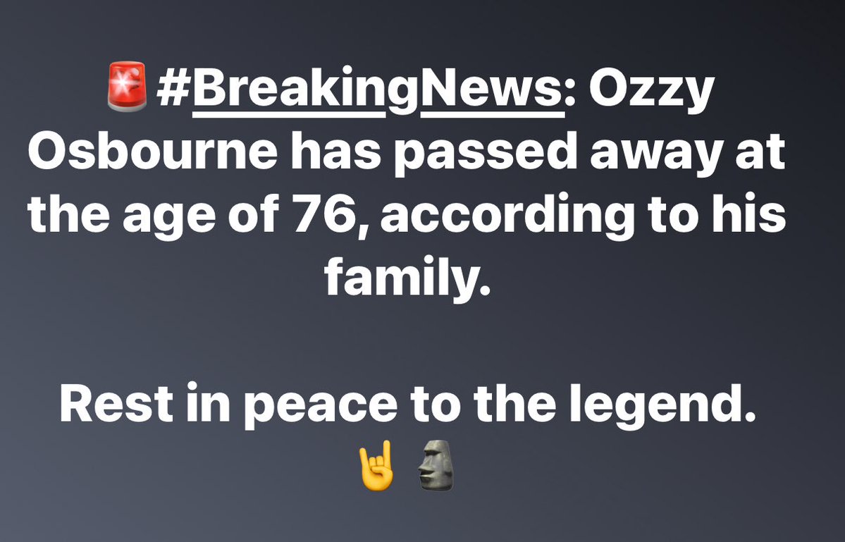 ChicagoMWeather's tweet image. 🚨#BreakingNews: Ozzy Osbourne has passed away at the age of 76, according to his family.
Rest in peace to the legend. 🤘🗿