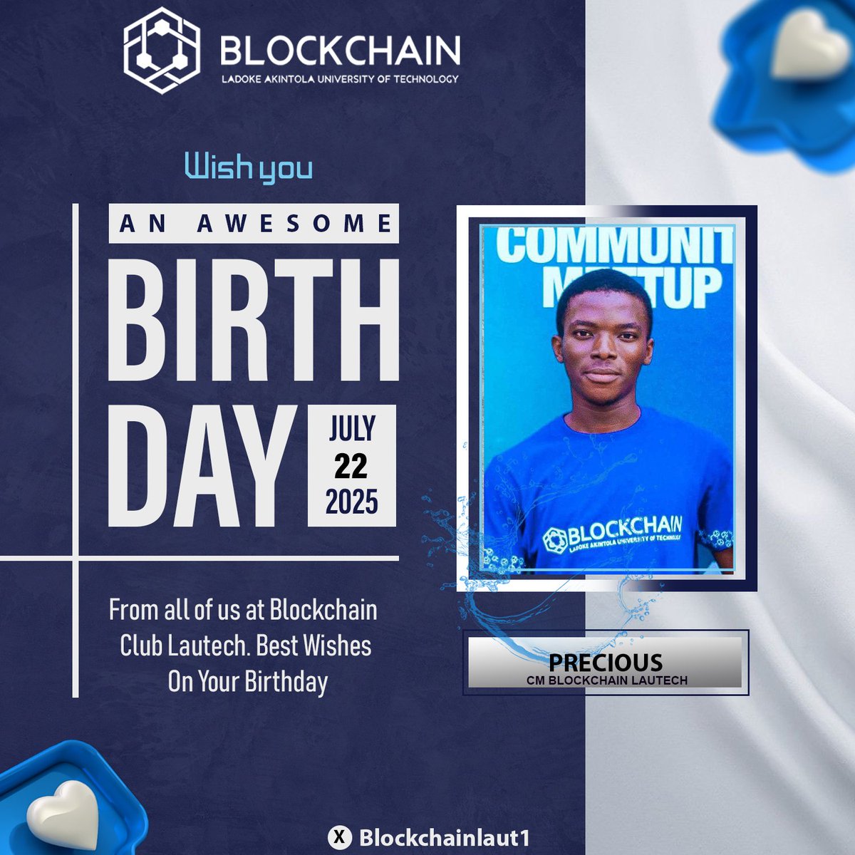 BlockchainLAUT1's tweet image. Happy Birthday to one of our amazing CMs, Precious! @acunetixtech001 🎉
Wishing you a bullish year ahead — 365 days of wins and growth! 📈
Thank you for all you do for the community. 💙