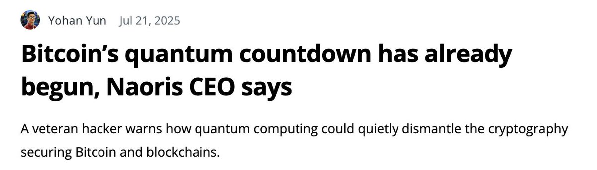 🚨QUANTUM COMPUTERS CAN’T CRACK BITCOIN — YET

Naoris CEO David Carvalho warns: “They’re building datasets for tomorrow. When the tech catches up, they’ll unlock a decade of secrets in minutes.” 🔐

Even the NSA is urging a post-quantum shift by 2035.