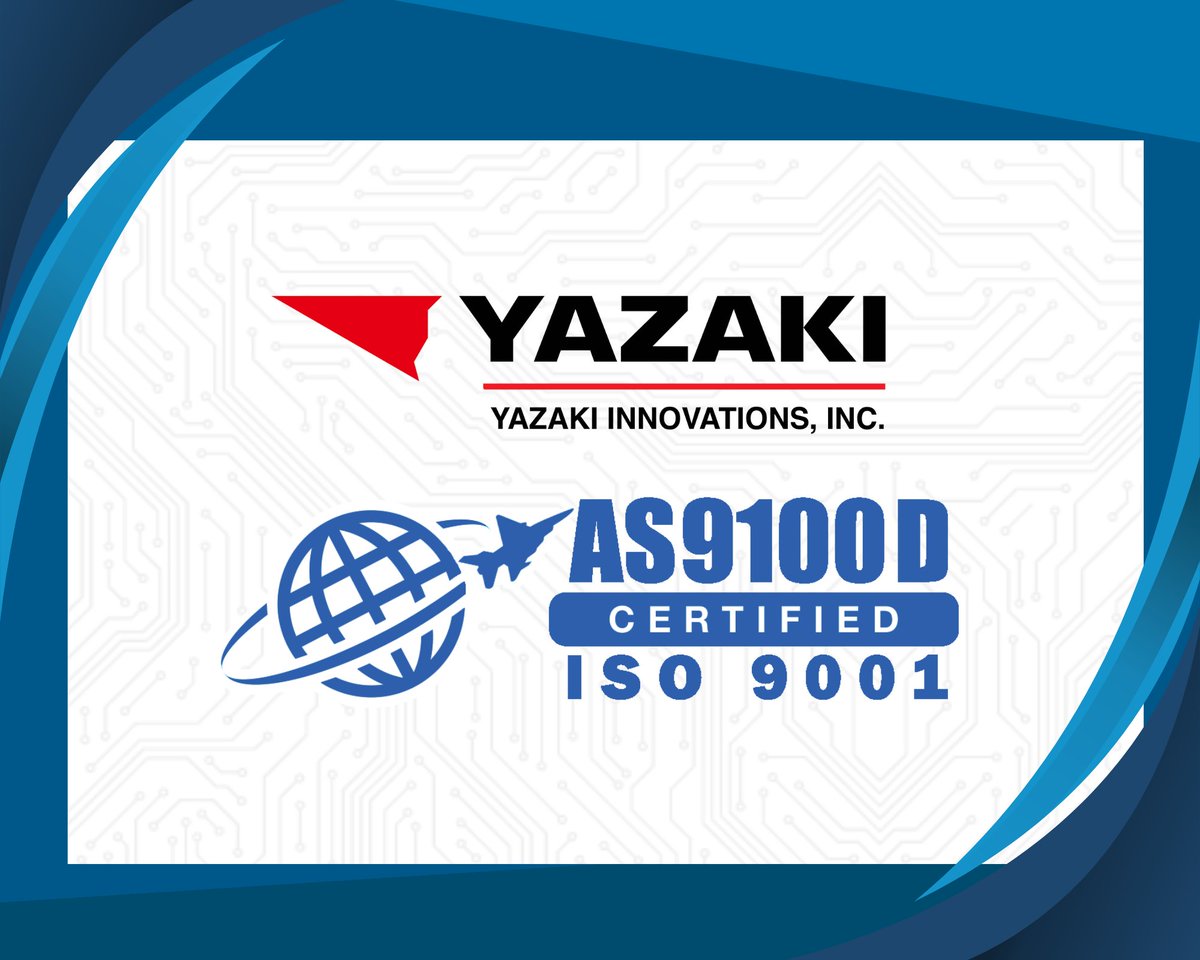 #Yazaki officially achieved #AS9100D certification, marking a major milestone in our commitment to quality &amp; safety in the #aerospace industry
Thanks to our #YazakiInnovationsInc Team, we’re now ready to support clients with high-quality solutions in this dynamic sector ✈️
