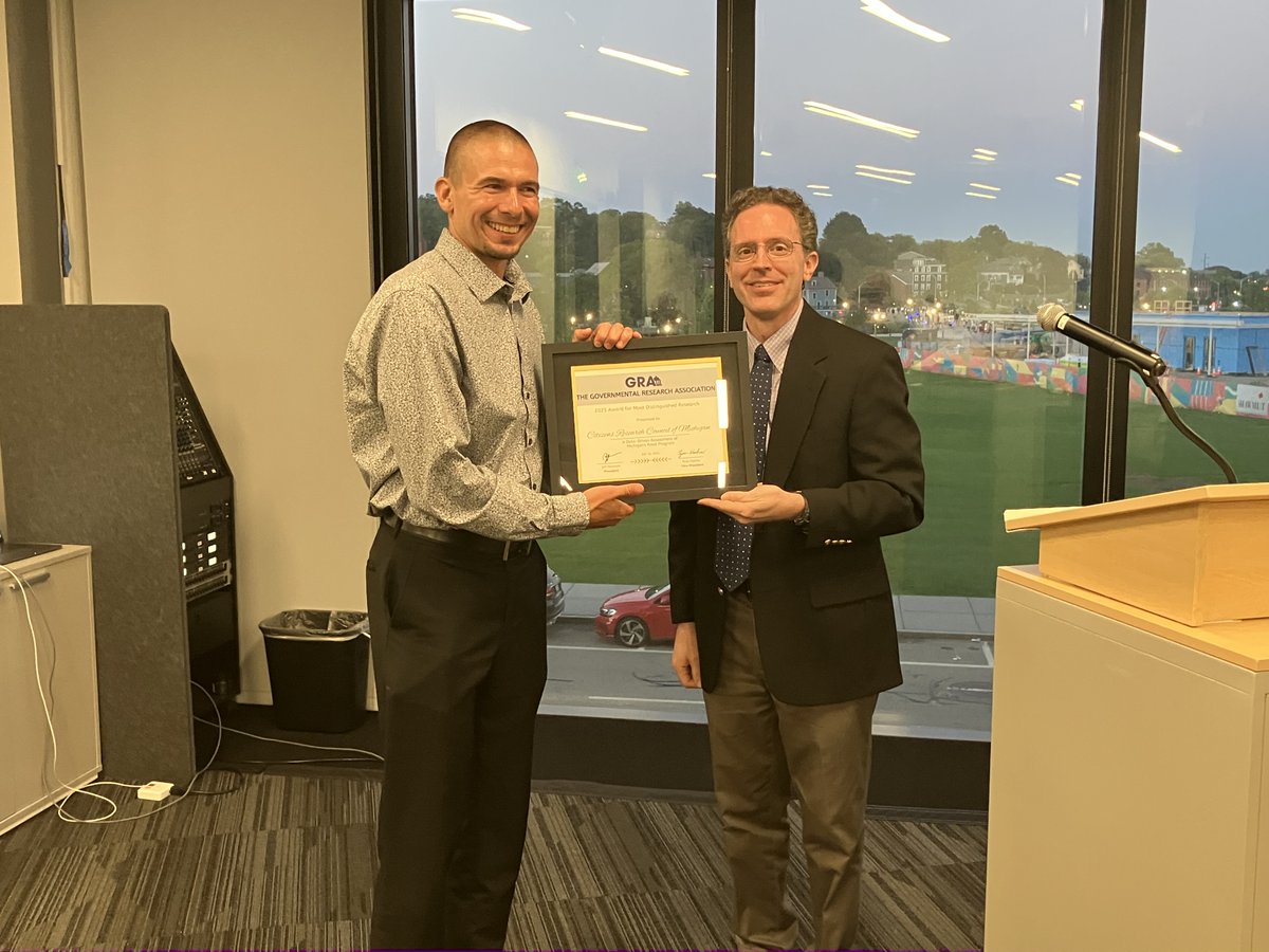 ICYMI: "Most Distinguished Research" - <a href="/crcmich/">Citizens Research Council of Michigan</a> is recognized - in a three-peat! - by national peer organization, <a href="/TheGRA1914/">Governmental Research Association</a>, for 2025 Research “A Data-Driven Assessment of Michigan’s Road Program”. #FactsMatter #MiLeg #Mipol