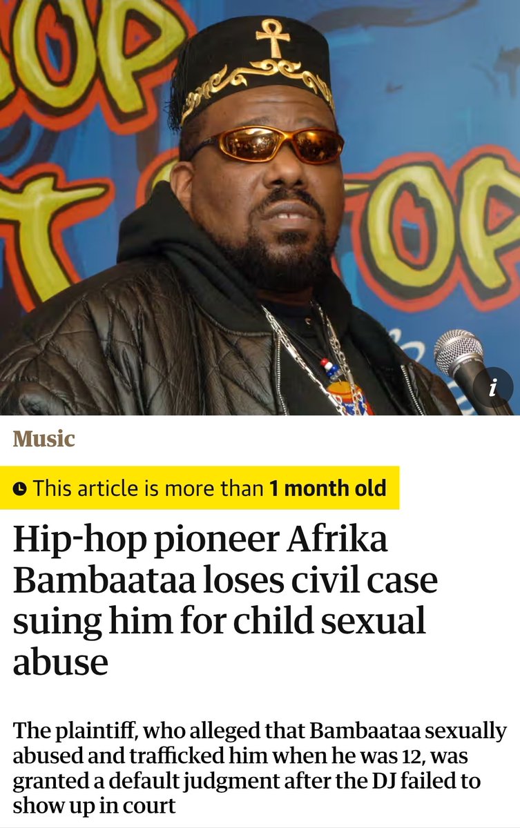 De nuevo, ciertos promotores van a volver a traer a Afrika Bambaataa a España.

No voy a compartir detalles del evento, pero quien asista, que sepa que está apoyando a un condenado por pedofilia y abuso sexual y prófugo de la justicia.