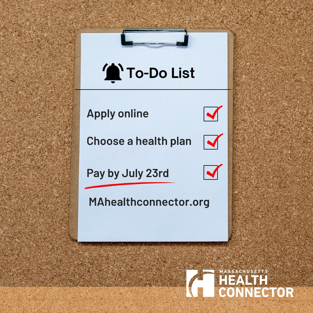 HealthConnector's tweet image. Need health insurance now? If you qualify, the deadline to enroll for coverage that starts August 1 is TOMORROW. Get covered now. Learn more at MAhealthconnector.org