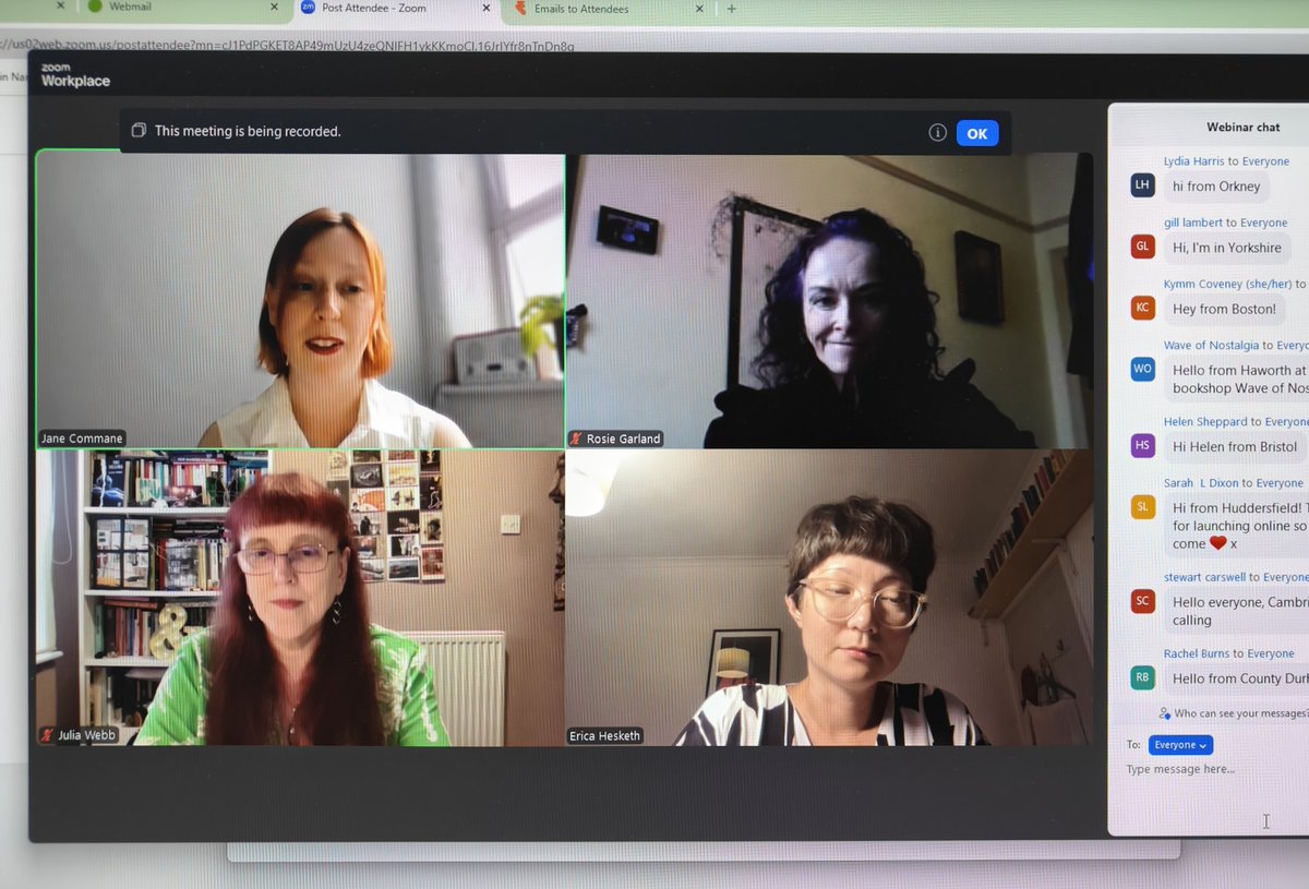 NineArchesPress's tweet image. A fantastic online book launch tonight with stunning readings from Erica Hesketh, Rosie Garland and @Julwe1 sharing rich, ferocious, evocative poems with a truly appreciative audience of readers. 
Thank you all ❤️ 
Treat yourself to these new books ninearchespress.com/shop