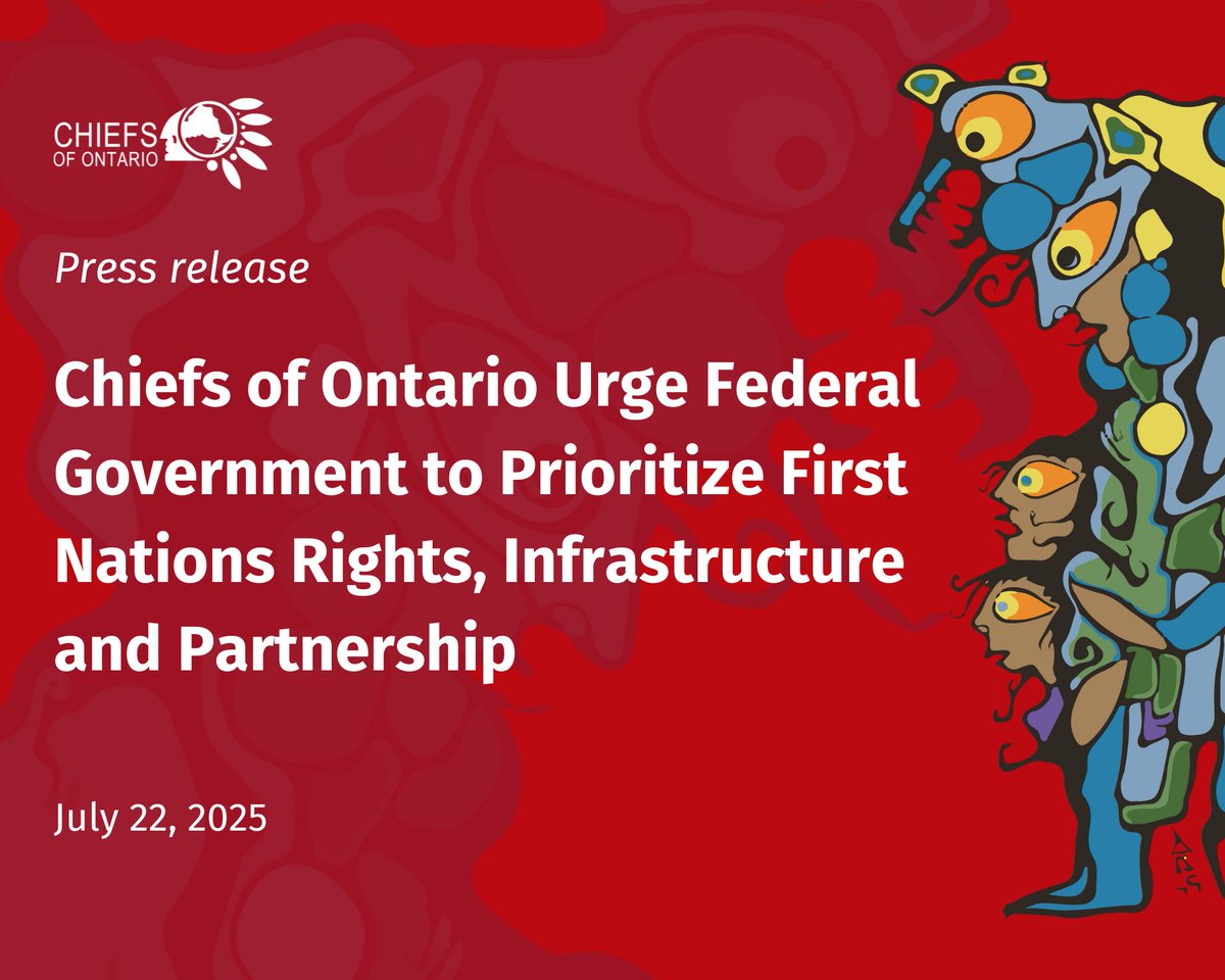 ChiefsofOntario's tweet image. “If reconciliation is real, laws like Bill C-5 cannot stand.” Chiefs of Ontario joined national talks with PM Carney, urging Canada to uphold Treaty rights, invest in First Nations infrastructure, and end rubber-stamp consultation.
Read more: chiefs-of-ontario.org/chiefs-of-onta…
#canpoli
