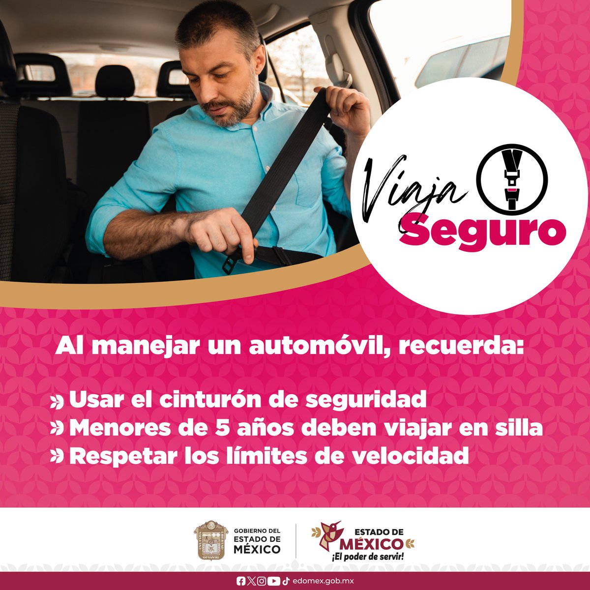 En estas vacaciones al manejar un automóvil,  recuerda: usar el cinturón de seguridad, los niños menores de 5 años deben viajar en silla y respetar siempre los límites de seguridad. ¡Viaja con cuidado!. 
#ViajaSeguro 
 #ElPoderDeServir