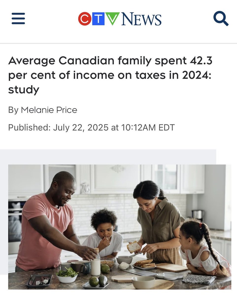 RachaelThomasAB's tweet image. The cost of living keeps rising and taxes are the biggest burden.
Last year, the average Canadian family spent 42.3% of their income on taxes.
While the Liberals force families to tighten their belts, they refuse to tighten their own — spending freely with no budget in sight.…