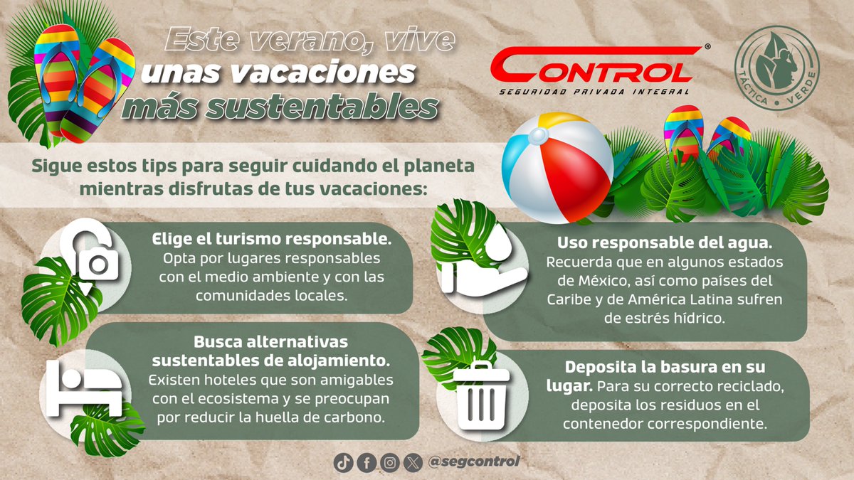 🌿 Estas vacaciones, elige un verano con propósito.
Porque disfrutar también es cuidar, súmate a #TácticaVerde y haz de cada acción un paso hacia un planeta más limpio.

🌞 Reduce, reutiliza, recicla y reconecta con la naturaleza.

¡Vivir un verano sustentable está en tus manos!