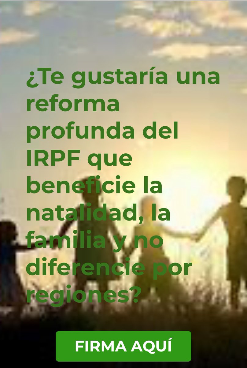 <a href="/vox_es/">VOX 🇪🇸</a> ¿Te gustaría una reforma profunda del IRPF que beneficie la natalidad, la familia y no diferencie por regiones?

Sí.

📝 FIRMA para aplicar #LaMotosierraDeVOX: 

accion.voxespana.es/gastosuperfluo