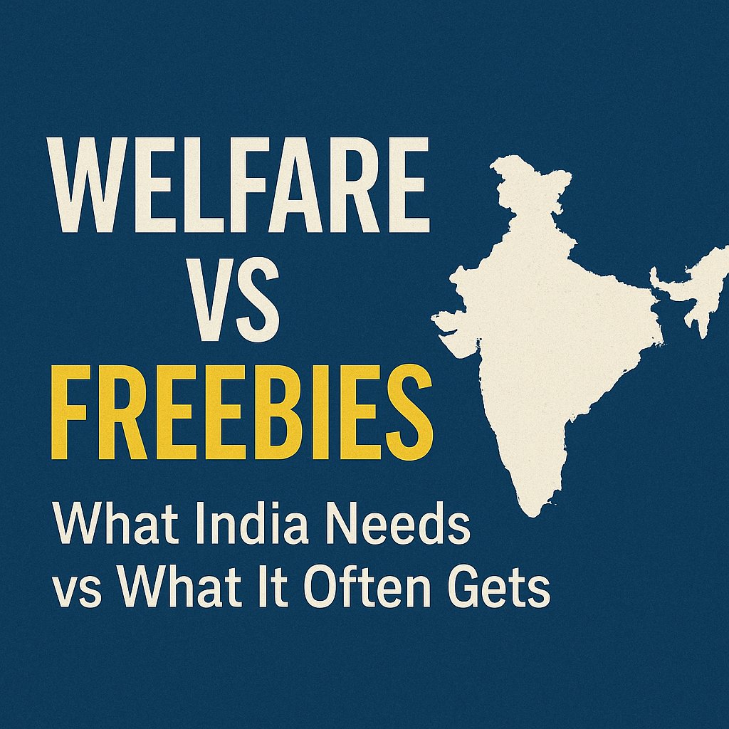 Deven4901's tweet photo. 1/
There's a growing confusion in India between what counts as welfare and what are simply freebies.
Both involve public spending, but their goals and consequences are very different.
Let’s break it down. https://t.co/S9daXpwXWA