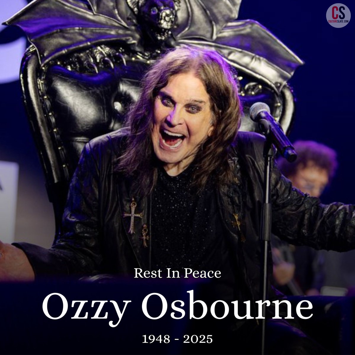 CultureSlate's tweet image. Ozzy Osbourne — heavy metal pioneer, reality TV star, and the legendary ‘Prince Of Darkness’ — has sadly passed away at the age of 76. 🦇🕯️🎶