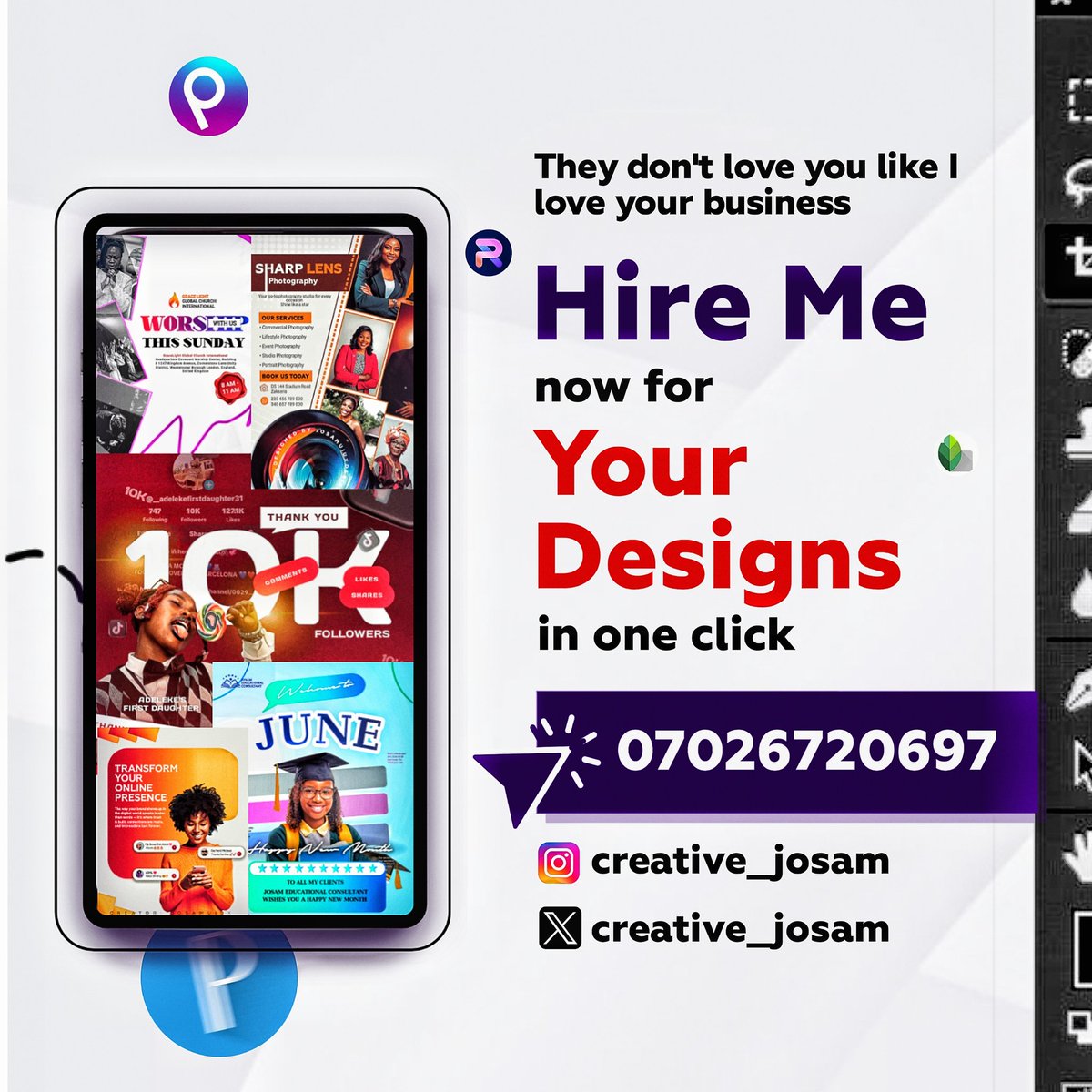 creative_josam's tweet image. Need clean, standout designs?
✅ Flyers
✅ Logos
✅ Thumbnails
✅ Branding &amp;amp; more

DM or call 👉 07026720697
📍 @creative_josam

#GraphicDesign #DesignForBusiness #Design #Graphics