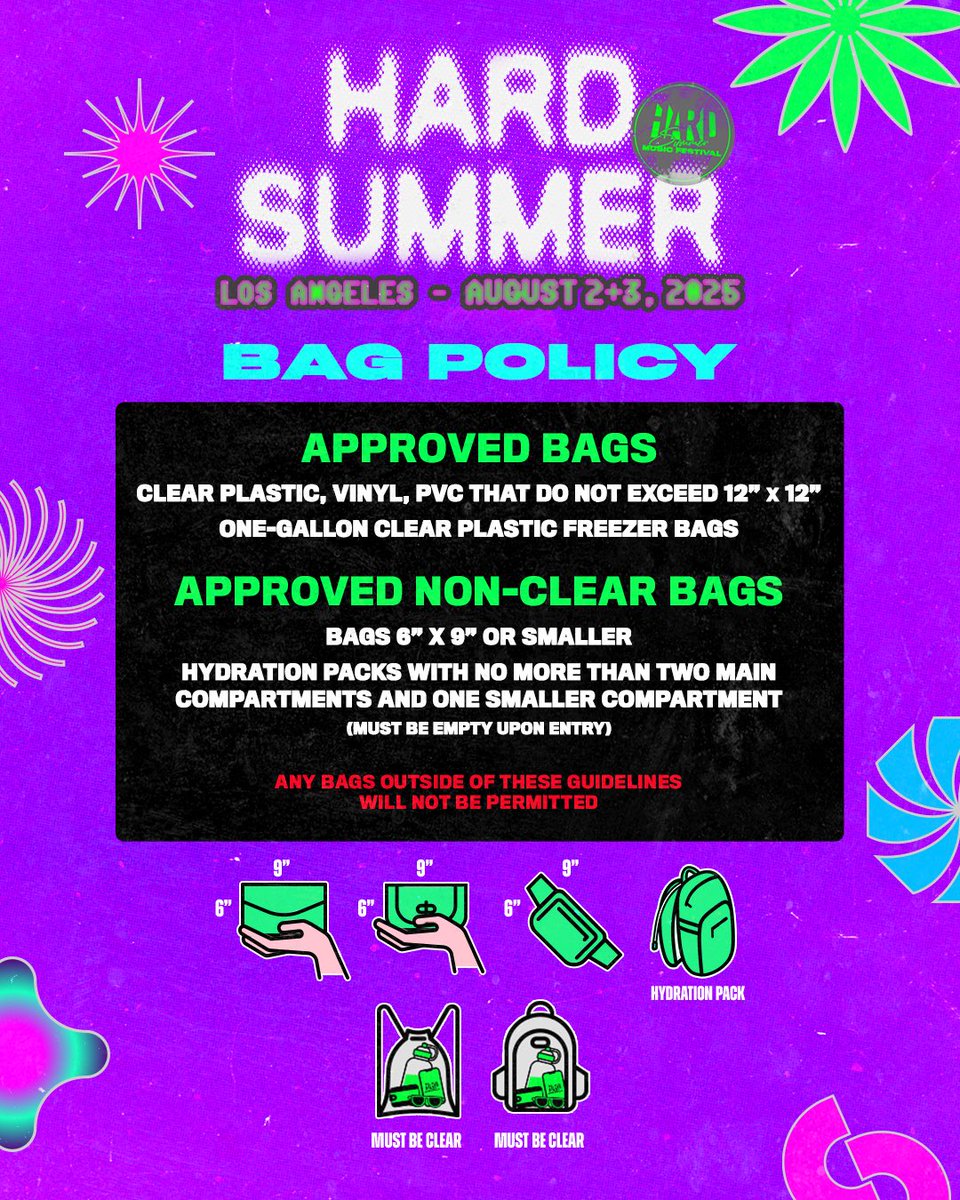 HARDFEST's tweet image. don't pull up with a bag that's bigger than ur vibe ✋‼️ to ensure smooth entry inside the fest, pls take note of our bag + hydropack policy 🫶 view more details on our website at hardfest.co/bagpolicy