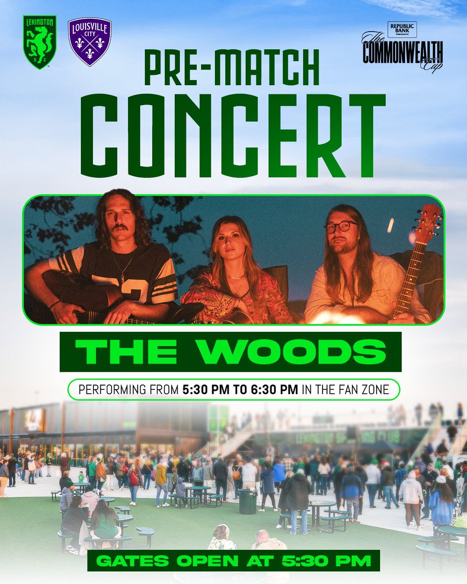 LexSCmen's tweet image. Before Saturday's big #CommonwealthCup presented by Republic Bank matchup, enjoy ๐๐๐๐ ๐๐๐๐๐พ from @whoarethewoods! ๐ถ๐ธ๐ค presented by The Burl
๐ 5:30 PM - 6:30 PM in the Fan Zone
๐๏ธ bit.ly/4eZQvvL
#LexGo | #LEXvLOU