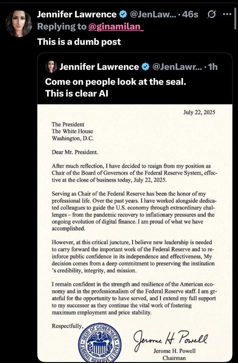 ginamilan_'s tweet image. Imagine accusing me of something I never did, then deleting your comment before I could even respond.
That’s what you call a dumb post, @JenLawrence21.