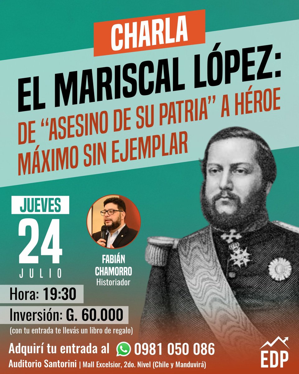 📚 ¿Cómo pasó el Mariscal López de ser llamado “asesino de su patria” a convertirse en símbolo máximo del heroísmo paraguayo?

👉 Lo analizamos con el historiador <a href="/fabian_1978/">Fabián Chamorro</a> en una charla para pensar la historia sin filtros.

📲 Reservá ya: 0981 050 086