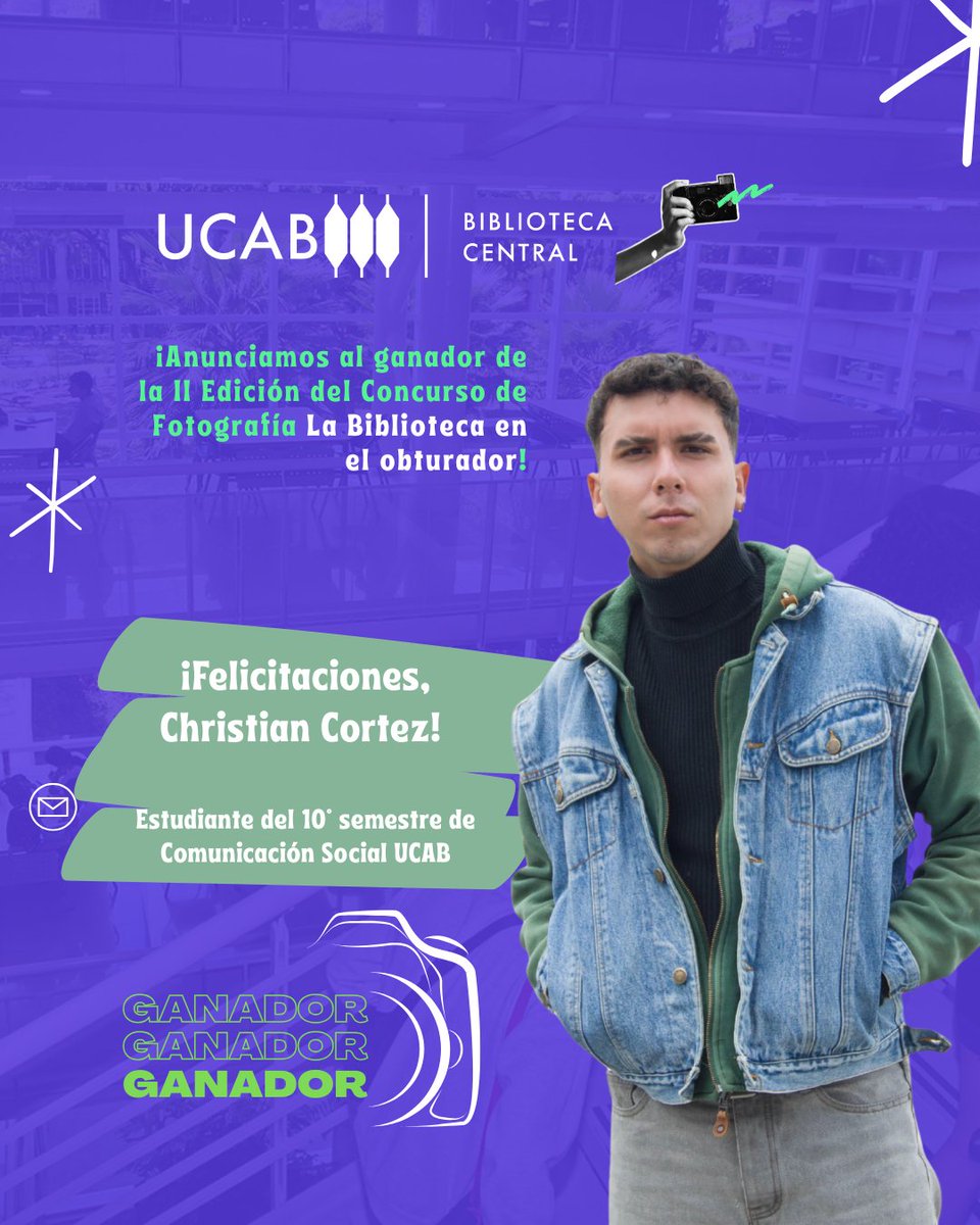 Biblioteca UCAB (@bibliotecaucab) on Twitter photo Christian Cortez, ganador del II Concurso de Fotografía La Biblioteca en el obturador, es estudiante de <a href="/comsocialucab/">Comunicación UCAB</a> y exhibirá su obra en nuestra página web a partir de septiembre 📸
¡Felicidades!👏 Christian Cortez, ganador del II Concurso de Fotografía La Biblioteca en el obturador, es estudiante de <a href="/comsocialucab/">Comunicación UCAB</a> y exhibirá su obra en nuestra página web a partir de septiembre 📸
¡Felicidades!👏