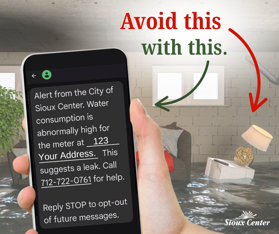 Leak alerts can save you money and stress. Free leak alerts for abnormally high water use in your home or business. Turn on alerts in to your online utility bill portal:
…xcenteria.municipalonlinepayments.com/siouxcenteria
For instructions on creating account:
siouxcenter.org/DocumentCenter…