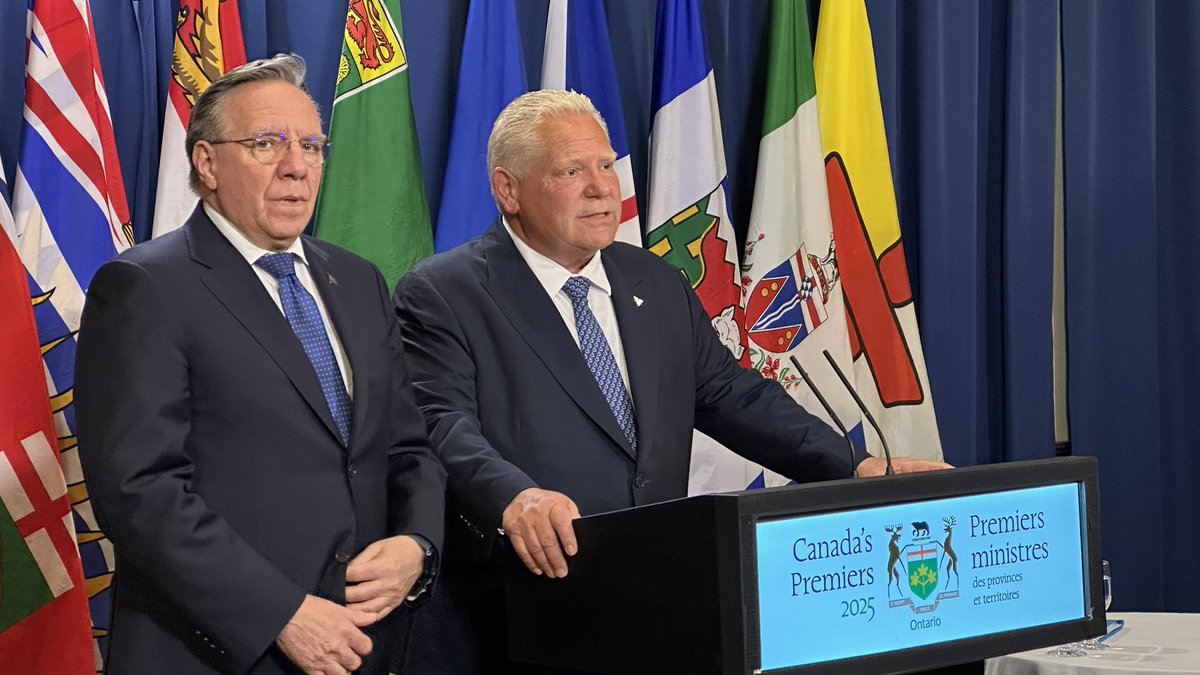 ColinDMello's tweet image. Premier Doug Ford says premiers talked about rail lines, pipelines, hydro lines and other infrastructure projects provinces are looking to build.
He doesn’t offer any concrete steps forward directly stemming out of today’s COF meeting.
#ONpoli