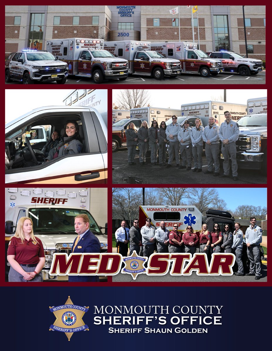 MonmouthSheriff's tweet image. MCSO's MedStar reached a milestone by responding to 10,000 calls for service since its launch in 2024.@SheriffGolden commends the MedStar team who work tirelessly assisting towns by providing lifesaving emergency medical srvcs.TY to first responders,career&volunteer for gr8 work.