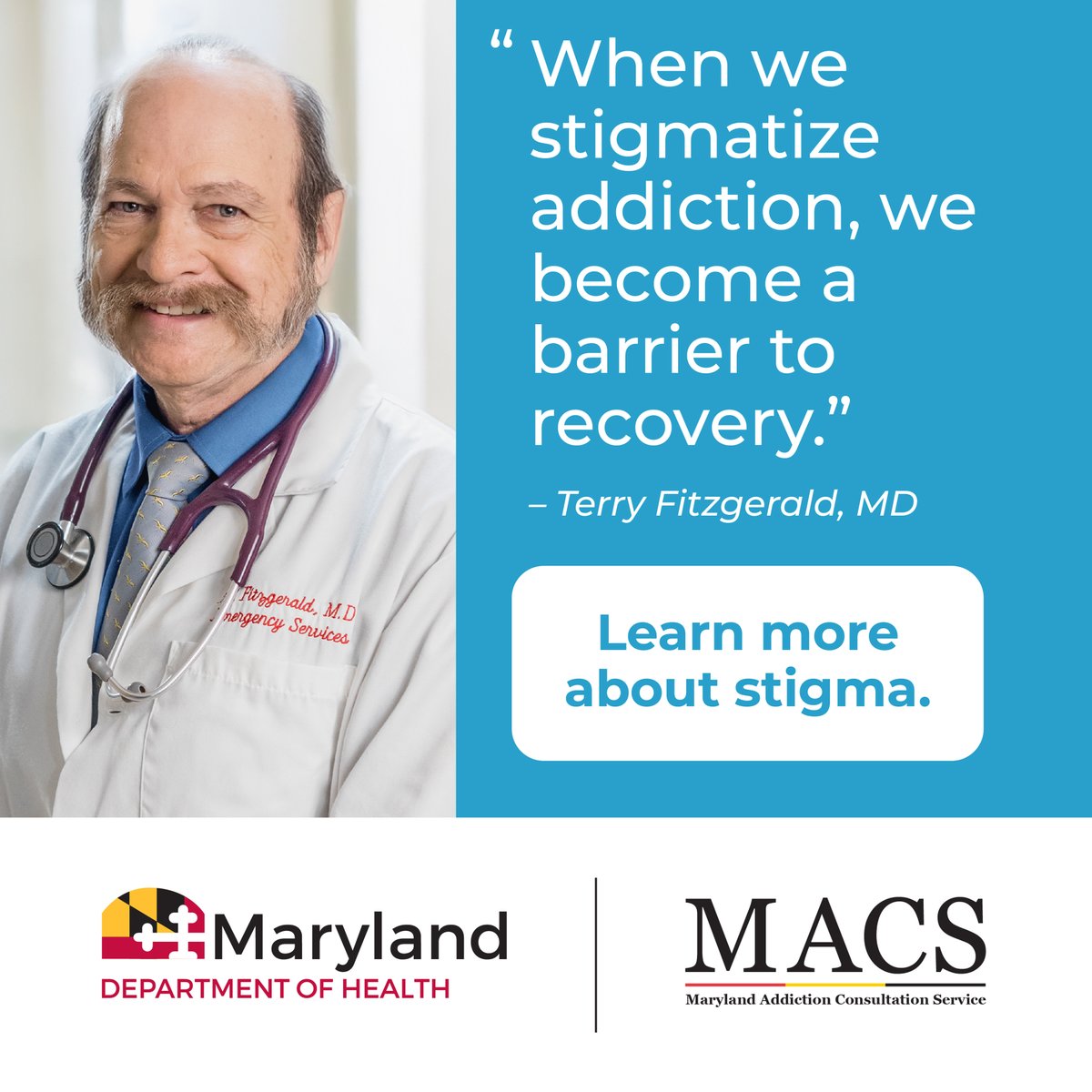 Maryland Addiction Consultation Service (@maryland_macs) on Twitter photo We're addressing the issue of stigma in healthcare settings in partnership with <a href="/MDHealthDept/">Maryland Department of Health</a>. Terry Fitzgerald, MD, observes that when we stigmatize addiction, we become a barrier to recovery.
➡️ Visit our resource page for more information: marylandmacs.org/resources/stig….
#OUD We're addressing the issue of stigma in healthcare settings in partnership with <a href="/MDHealthDept/">Maryland Department of Health</a>. Terry Fitzgerald, MD, observes that when we stigmatize addiction, we become a barrier to recovery.
➡️ Visit our resource page for more information: marylandmacs.org/resources/stig….
#OUD