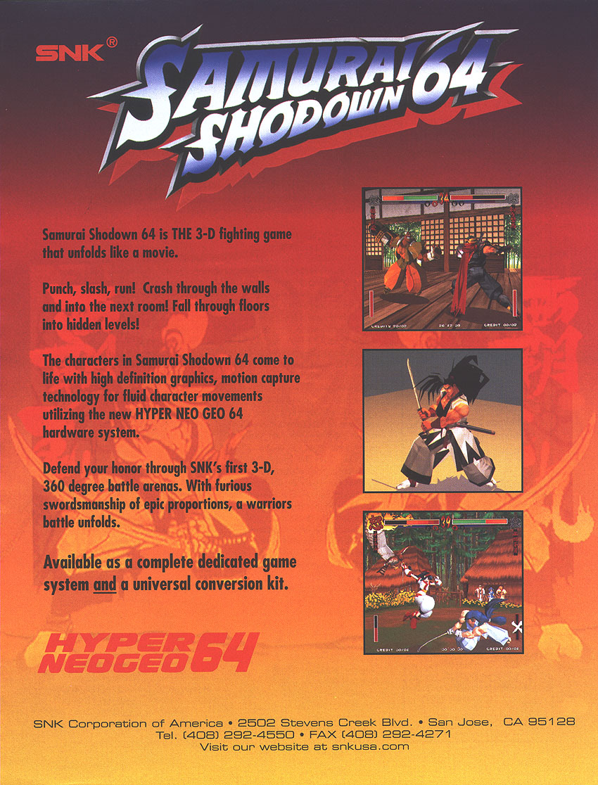 I'm the first person to host and stream a tournament for Samurai Shodown 64 on a US Hyper Neo Geo 64 arcade cabinet. The cabinet is very rare as fewer than 10 photos of them existed online before I picked up mine. Even the flyers SNK put out to promote the game didn't show it off