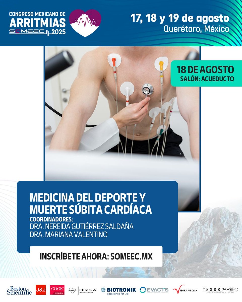 ⚠️ Muerte súbita en el deporte:
canalopatías, FA, DAI y tamizaje en atletas.
Una sesión imperdible para cardiólogos clínicos y del deporte.
📍 Salón Acueducto
👥 Dra. Gutiérrez Saldaña y Dra. Valentino
🔗 someec.mx/socios/registr…
#ArritmiasMX2025 #SOMEEC #CardiologíaDelDeporte