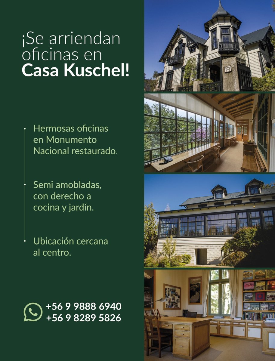 RewildingChile's tweet image. ¡Arrendamos oficinas en Puerto Varas!

Entérate de los detalles de esta oportunidad única de trabajar en una hermosa casona patrimonial.