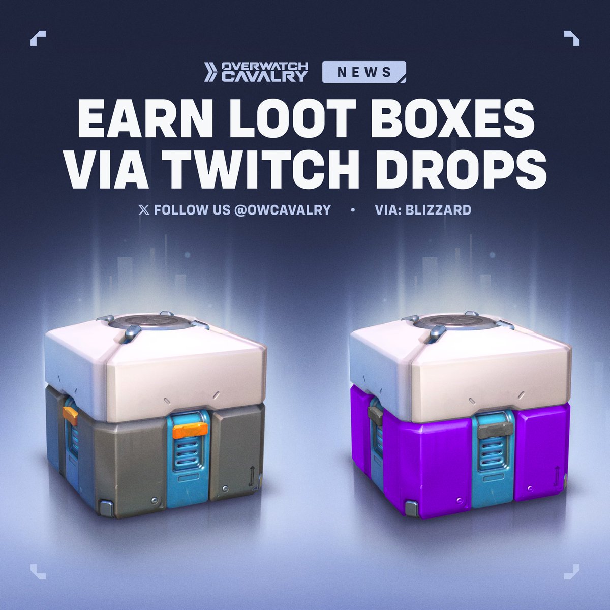 OWCavalry's tweet image. Get Epic Loot with new Twitch Drops π
Earn by watching any #Overwatch2 stream through August 03:
β¬ 2 Hours: Loot Box
πͺ 5 Hours: Epic Loot Box