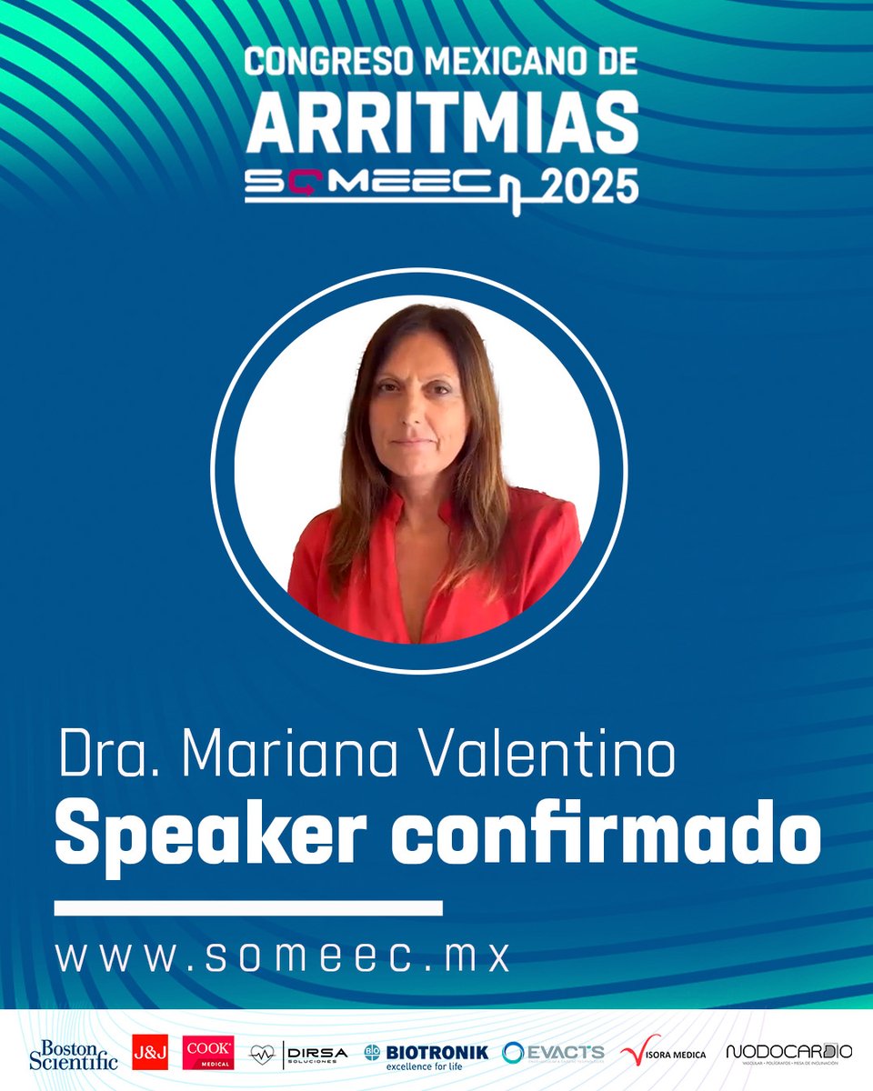 La Dra. Mariana Valentino (@valentinomariana), referente en #EPWoman y “Saber para Salvar”, estará en #ArritmiasMX2025.
🗓 17–19 ago | 📍Querétaro
🎟 someec.mx/socios/registr…
#CardiologíaLatam #SOMEEC
