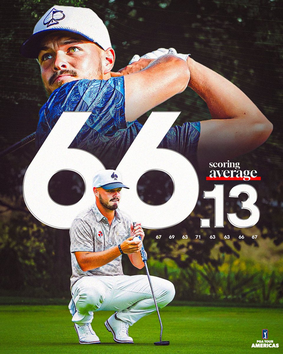 PGATOURAmericas's tweet image. Those aren’t rookie numbers 😮💨
Through his first two career starts, rookie Dillon Stewart already has a win and leads @PGATOURAmericas is scoring average.