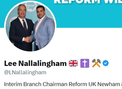 CentralAnti's tweet image. The Britannia hotel is trending and the most viewed post directing the racist mob to the Hotel is Interim branch chairman of Reform UK, Lee Nallalingham.
Lee claims his team has also been leading the (violent) protests in Epping. All roads lead back to Farage.
Figures.