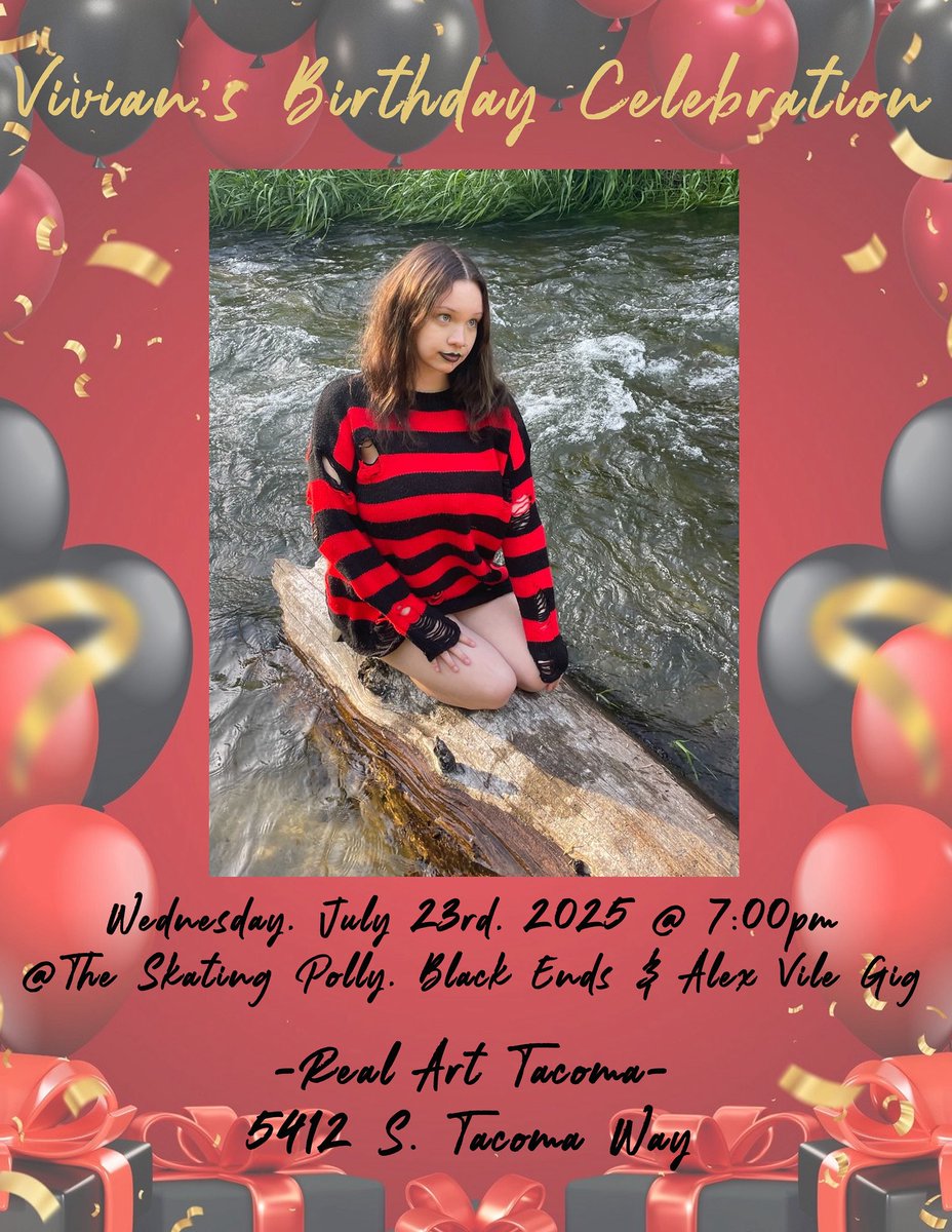 Wednesday, July 23rd, 2025

Real Art Tacoma Presents:

Skating Polly
Black Ends
Alex Vile

$15 ADV // $18 DOS 
7:00PM DOORS // 7:30PM SHOW
ALL AGES (Bar w/ 21+ ID)

TICKETS: tickets.venuepilot.com/e/real-art-tac…