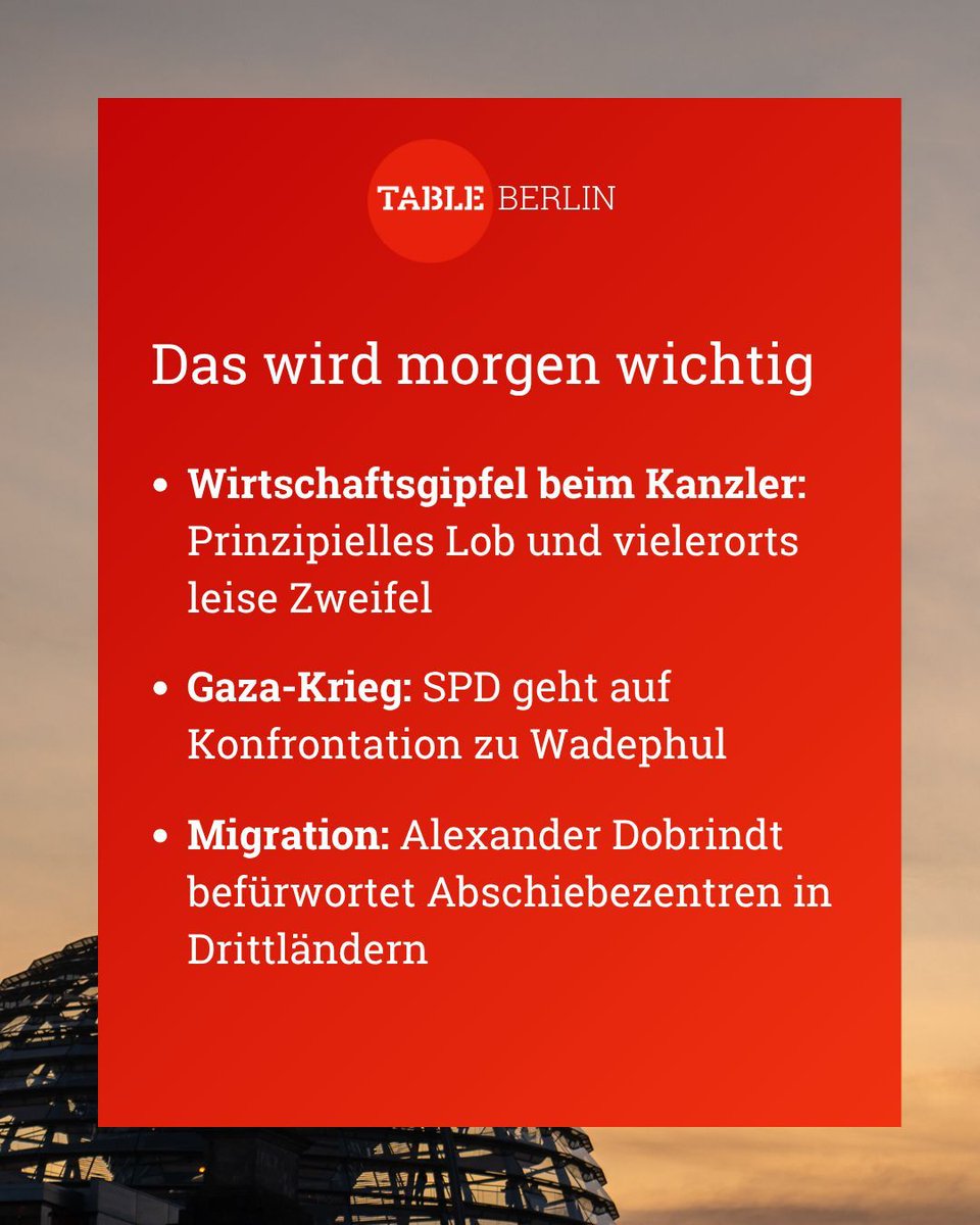 TableBriefings's tweet image. Die Themen des Tages im Berlin.Table!
Jetzt anmelden, heute Abend noch die aktuelle Ausgabe lesen👇
buff.ly/mleV4ou