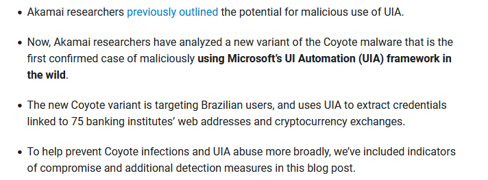 Padawan (@johnk3r) on Twitter photo #Malware That Abuses UI Automation
More in-depth research on this topic was published today:
akamai.com/blog/security-…
<a href="/akamai_research/">Akamai Security Intelligence Group</a> <a href="/TomerPeled92/">Tomer Peled</a> Thanks for the kind mention!
<a href="/dodo_sec/">Dodo on Security 🇵🇸 🇺🇦</a> <a href="/1ZRR4H/">Germán Fernández</a> #Malware That Abuses UI Automation
More in-depth research on this topic was published today:
akamai.com/blog/security-…
<a href="/akamai_research/">Akamai Security Intelligence Group</a> <a href="/TomerPeled92/">Tomer Peled</a> Thanks for the kind mention!
<a href="/dodo_sec/">Dodo on Security 🇵🇸 🇺🇦</a> <a href="/1ZRR4H/">Germán Fernández</a>
