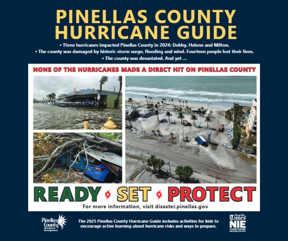 Oldsmar's tweet image. TUESDAY TIP - HURRICANE GUIDE
Have you seen a copy of the 2025 Pinellas County Hurricane Guide? It's full of information you need to know! You can find a hard copy at the Library. Check it out electronically at loom.ly/enxPWfo