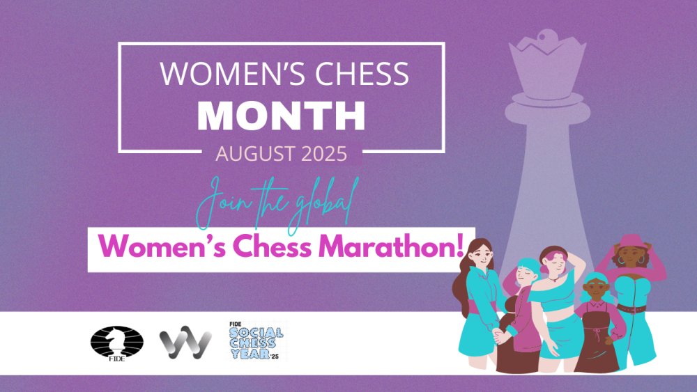 FIDE_chess's tweet image. ♟ August is for Women in Chess: Join the Global Women’s Chess Marathon
As part of FIDE’s 2025 Year of Social Chess, each month is dedicated to celebrating how chess can make a positive impact in society. This August, we shine the spotlight on Women in Chess – a month-long…