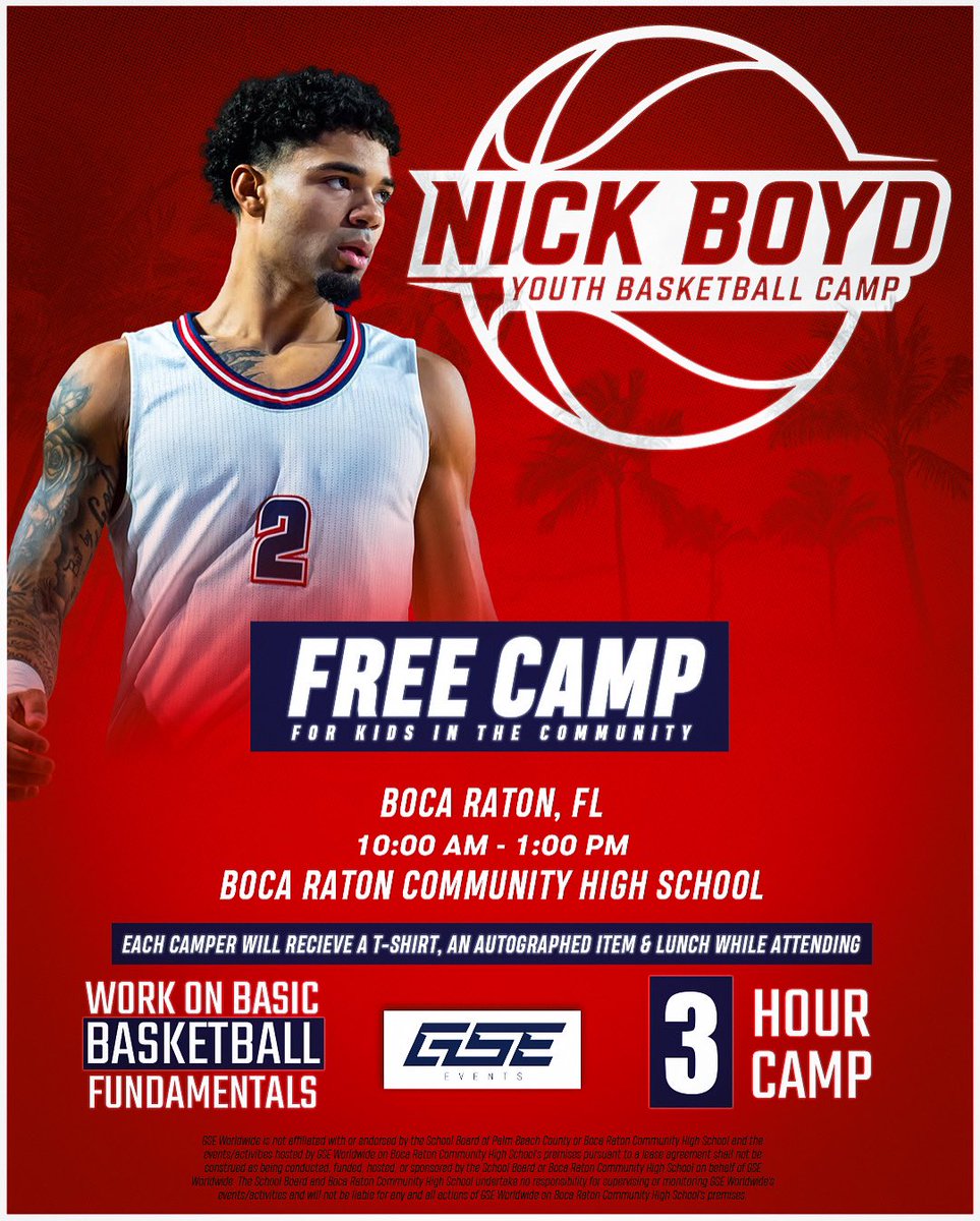 Boca Raton!
I’m hosting my first-ever youth basketball camp in the city that shaped me.
If you’ve got a young hooper ready to learn, grow, and get better — this is the place to be!
Let’s bring the community together! 

📍Boca Raton, FL — August 2nd
🔗 Sign-up link in bio
